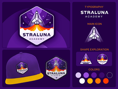 Straluna Academy alex seciu badge badge logo brand designer branding logo design logo designer rocket rocket logo sky stars