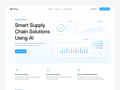 Feature page for AI-Powered Supply Chain Optimization Website ai features page landing page saas smart supply chain ui ux web3 website