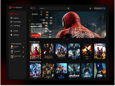 FlickStream animation film graphic design marvel motion graphics spiderman stream ui uiux