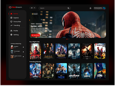 FlickStream animation film graphic design marvel motion graphics spiderman stream ui uiux