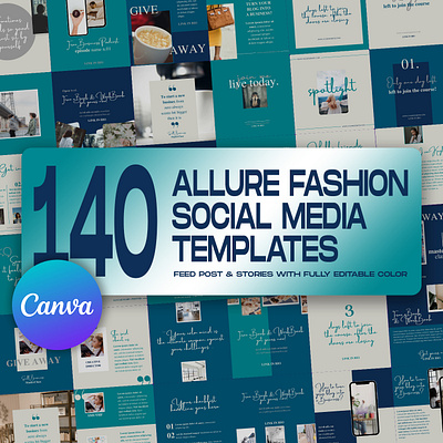 140 Allure Fashion Social Media Templates canva template fashion fashion business fashion ecommerce graphic design instagram feed instagram post template instagram stories template social media banner social media kit social media pack social media template