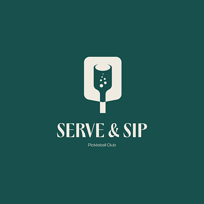 Serve & Sip Pickleball Club athletes brand identity club drink glass negative space logo pickleball pickleball logo restaurant sporty restaurant tennis logo visual identity