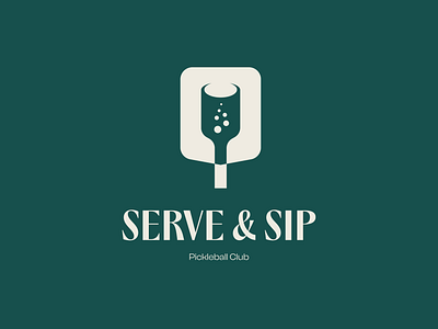 Serve & Sip Pickleball Club athletes brand identity club drink glass negative space logo pickleball pickleball logo restaurant sporty restaurant tennis logo visual identity