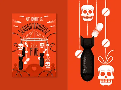 Slaughterhouse-Five book cover design grain texture illustration pills skull texture vector war