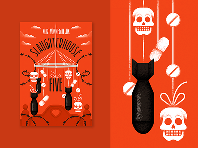 Slaughterhouse-Five book cover design grain texture illustration pills skull texture vector war