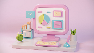 Pastel Workspace Icon 3d 3d design 3d technology concept creative creative design creative graphics design services digitalization icon pack mockup pastel colors pastel workspace pink social ux website