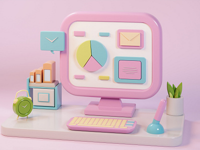 Pastel Workspace Icon 3d 3d design 3d technology concept creative creative design creative graphics design services digitalization icon pack mockup pastel colors pastel workspace pink social ux website