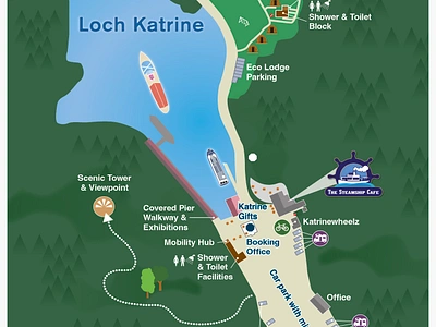 Map showing the lodges at Trossachs Pier ecocamp g3creative lochkatrine lochkatrinemap motorhomes trossachspier