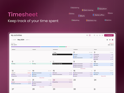 Timesheet - App for logging work time app calendar insights logging work resource management saas shift planner time recording time spent timesheet ui worklog