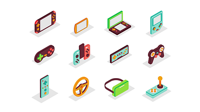 Games Isometric 2D Icons Animation 2d animation console entertainment envato elements flat game controllers gamer gaming gaming accessories gaming setup handheld console icons illustration isometric joystick motion retro retro console video game devices