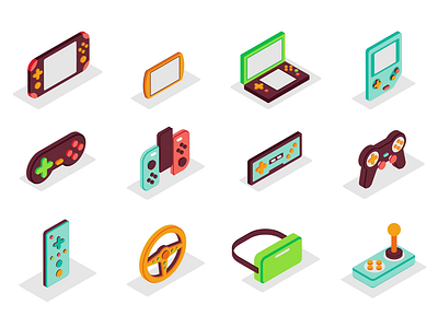 Games Isometric 2D Icons Animation 2d animation console entertainment envato elements flat game controllers gamer gaming gaming accessories gaming setup handheld console icons illustration isometric joystick motion retro retro console video game devices