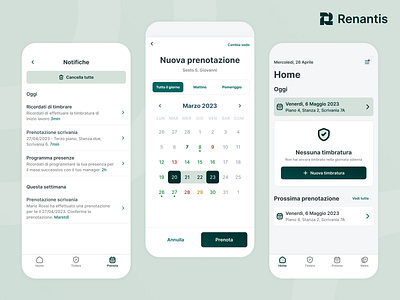 Renantis app- Booking desk, manage reservations, clocking out app appdesign booking app color companyapp ios ui uidesign uidesigner web design