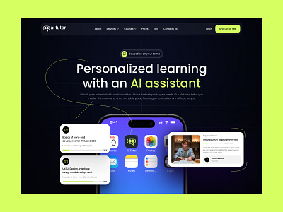 AI Tutor - web design of a learning platform with AI assistant ai enhanced ai powered artificial intelligence design education innovative design intelligent interactive learning platform smart platform tutor ui ux uxui webdesign website