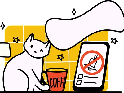 Break With a Cat 2d animation break time cat coffee break coffee mug companion cute cat daily routine flat illustration motion mute mode office pet rest silent mode work from home working pause workplace