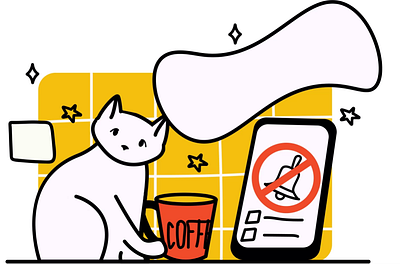 Break With a Cat 2d animation break time cat coffee break coffee mug companion cute cat daily routine flat illustration motion mute mode office pet rest silent mode work from home working pause workplace