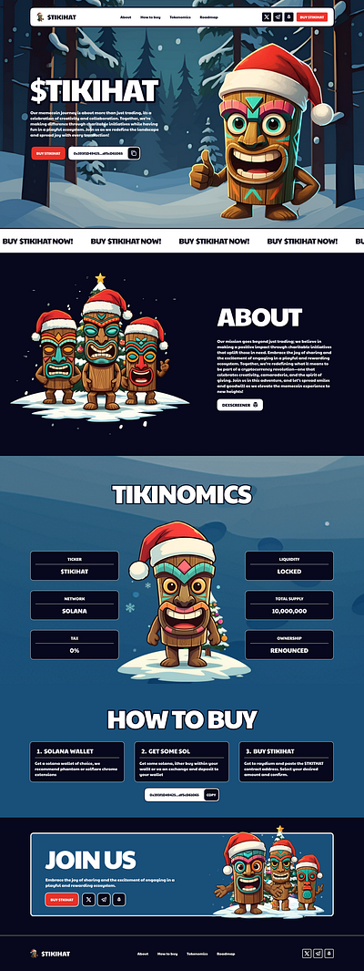 $tikihat - Memecoin website landing page. cryptocurrency meme memecoin ui uiux