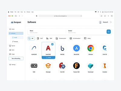 Software library | Dashboard cad cards dashboard software library softwares ui user experience user interface user research ux workspace