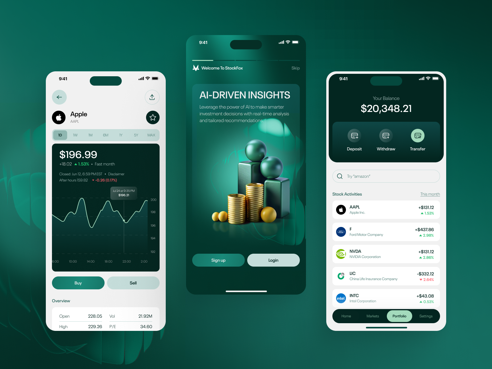 📱 AI-Powered Investment Mobile App ai analytics app bonds exchange finance fintech graph investment investor market mobile design stock dashboard stocks transaction wallet wealth wealth management app
