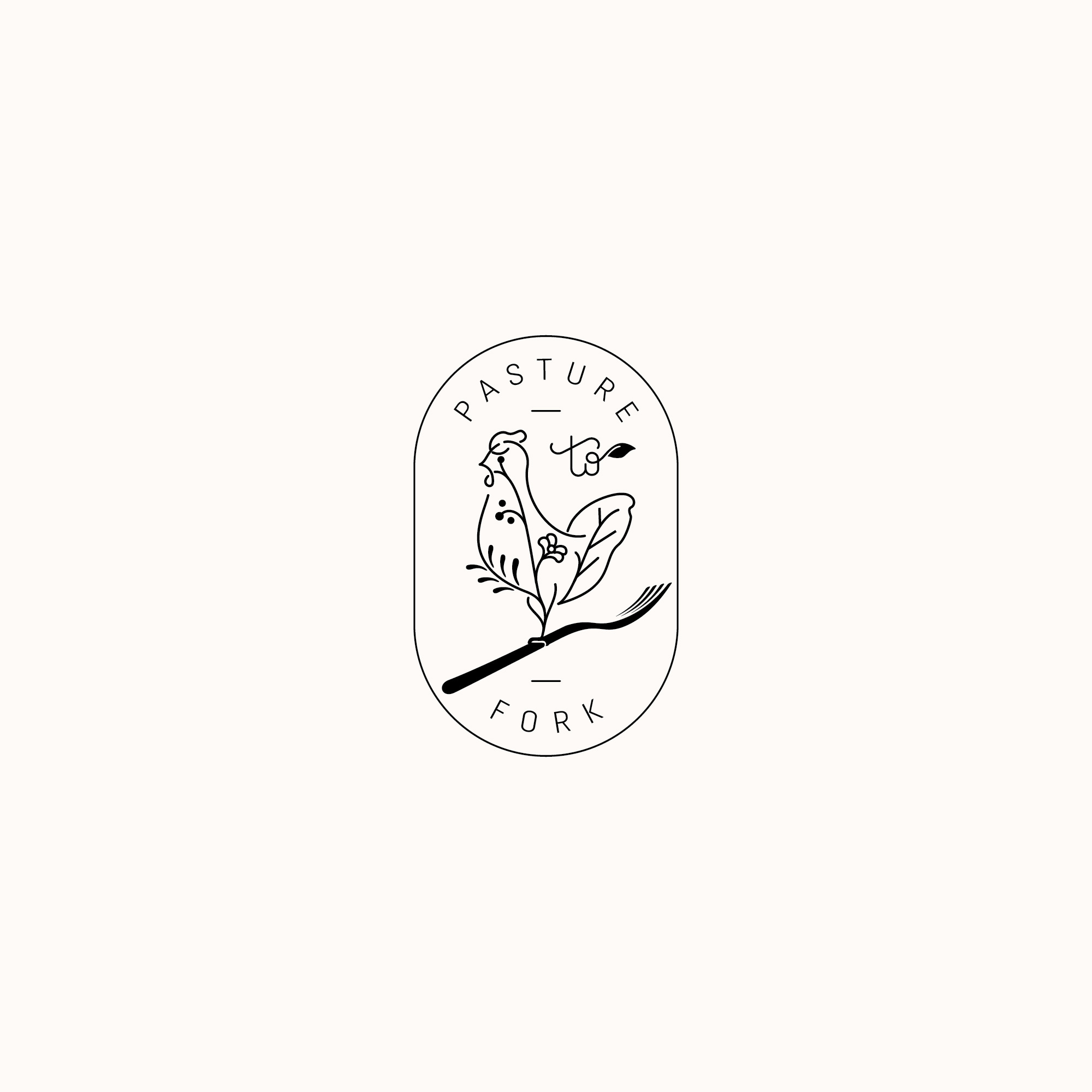 Pasture to Fork badge branding brandmark chicken farm fork illustration lineart logo organic pasture