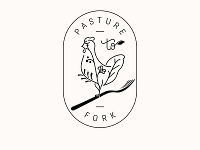 Pasture to Fork badge branding brandmark chicken farm fork illustration lineart logo organic pasture