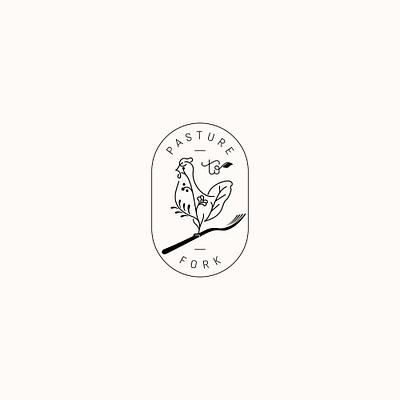 Pasture to Fork badge branding brandmark chicken farm fork illustration lineart logo organic pasture