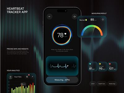 ❤️‍🩹 Mobile design for heartbeat tracker app | Hyperactive app app design clinical health app health tracker heartbeat hyperactive ios ios design medical app medicine mobile mobile design monitoring product design saas tracker ui ux web design