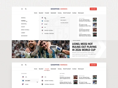 Overtime Heroics: Navigation clean design desktop interface light minimal mobile modern navigation news overtime heroics responsive sports ui user experience user interface ux web web design website