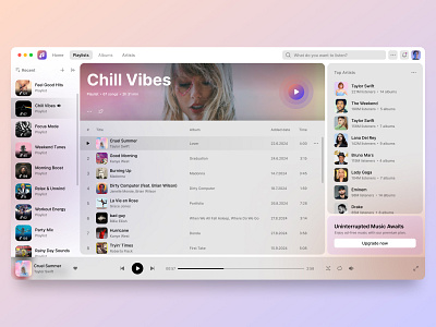 Music Desktop App for MacOS - Light Mode (Freebie) albums dark mode desktop app figma free download free files freebie light mode macos music app music artists music player player playlist songs soundtrack spotify templates tracks web app