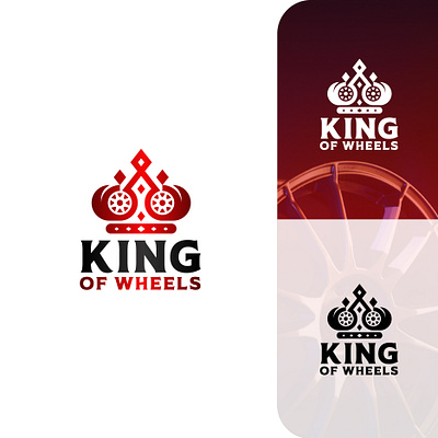 King of Wheels Logo Design automotive branding crown logo logo design luxury modern red wheel