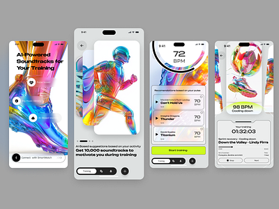 AI-Based Running App ai android bmp colorful dj ios mobile music nike pulse run running sneakers sport ui ux