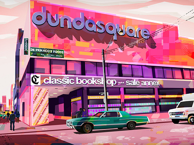 Retro Toronto - Dundas Square 70s 80s archive city colourful design illustration old print retro toronto vector vintage