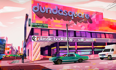 Retro Toronto - Dundas Square 70s 80s archive city colourful design illustration old print retro toronto vector vintage