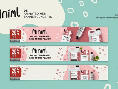 Miniml: Web Banner Concepts 2024 animation bubbles cleaning memphis pink plant powered product scribble vegan washing web banners