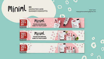 Miniml: Web Banner Concepts 2024 animation bubbles cleaning memphis pink plant powered product scribble vegan washing web banners