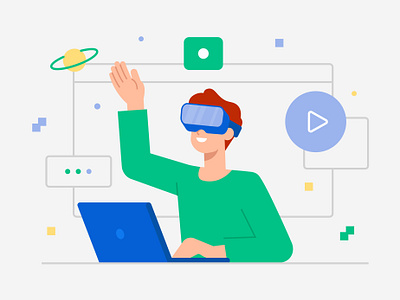 Virtual Reality with VR Headset and Laptop vector illustration