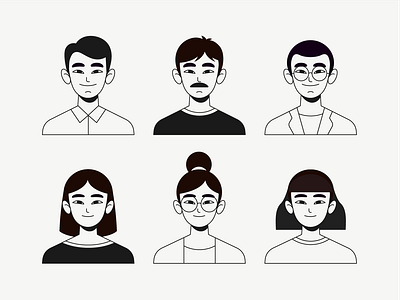 Black and White Avatar Icons of Diverse People design