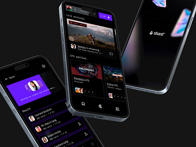 Gamer Social Hub App • Omni® android app black clean dark mode dark theme design gamer gamification hub iphone minimalist mobile network purple shard social ui ux video game