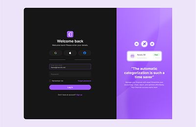 Welcome Back Login & Financial Management Promo Screen - Marvilo banking onbioarding banking sign up finance app login page finance app onboarding finance sign in finance sign up fintech sign up multi platform sign in neobank onboarding revolut sign up simple login ui socials sign up user friendly login design visually appealing login