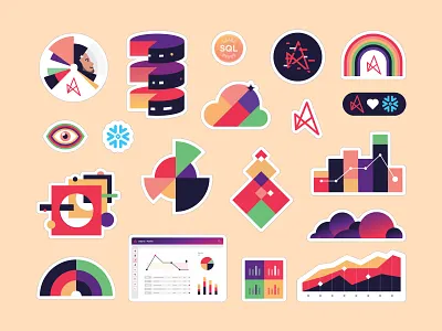 Astrato Stickers astrato branding data graphic design illustration logo design sticker design sticker pack stickers vizlib