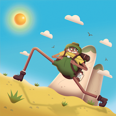 Sunny Hiking Adventure! adventure art bright cartoon characterdesign cheerful energetic explore hiking illustration illustrator nature outdoors photoshop playful sky sun sunny travel vector