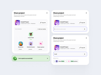 Invite new member - Exploration card clean design desktop exploration flow icon invite invite member new member popup project share project success ui uiux userinterface website