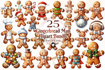 Christmas Gingerbread Man Clipart Bundle 3d animation app branding design graphic design illustration logo motion graphics typography ui ux vector