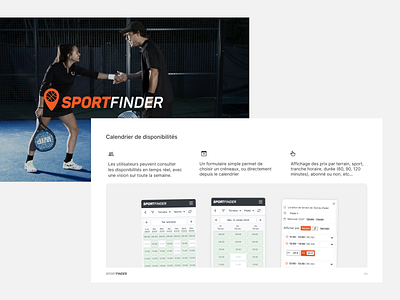 SportFinder - Pitchdeck branding graphic design orange logo padel pitchdeck padel ui pitch pitchdeck presentation sport sport brand sports ui