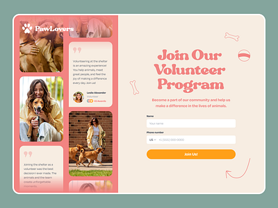 Volunteer Program Registration animals branding clean colors dailyui design dogs form graphic design illustration pink registration shelter typography ui ux volunteering web website