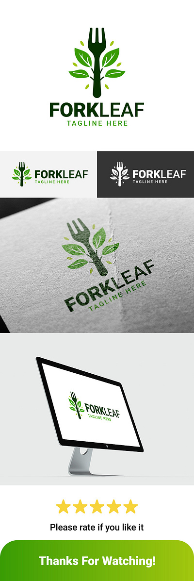 ForkLeaf Logo design food fork graphic design health logo nature