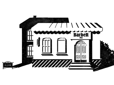 Barber Shop barber barber shop black and white building digitalart illustration