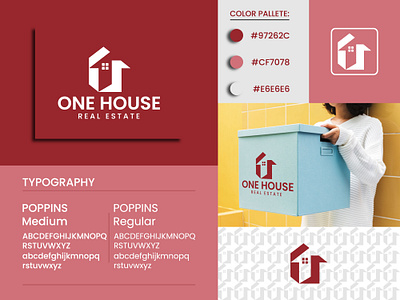 One House Real Estate Logo With One Symbol branding creative design graphic design home logo letter one logo logo designs logos logotype modern logo real estate vector