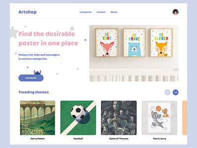 Kids' posters art artshop cartoons childhood children ecommerce films football gameofthrones gift harrypotter images kids landing page pastime posters tomjerry ui uiux ux