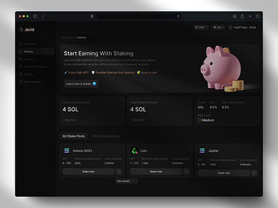 Defi Staking Dashboard product design ui uiux visual design web app web3