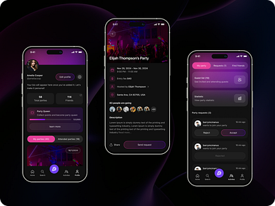 Splice - Party Discovery & Social Connection App app design design event event app minimal mobile design mobile ui party app product design real time ui social app social experience social network ui uiux ux ux design